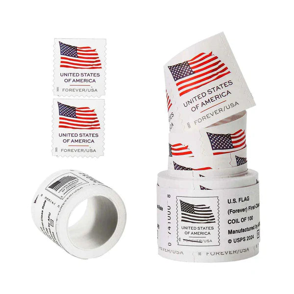 2025 American Flags Coil/roll of 100 Sealed USPS Forever Postage Stamps