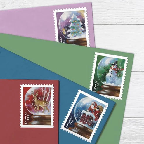 Snowglobe Christmas USPS Forever Stamps - 5 booklets of 20 (100 Total)