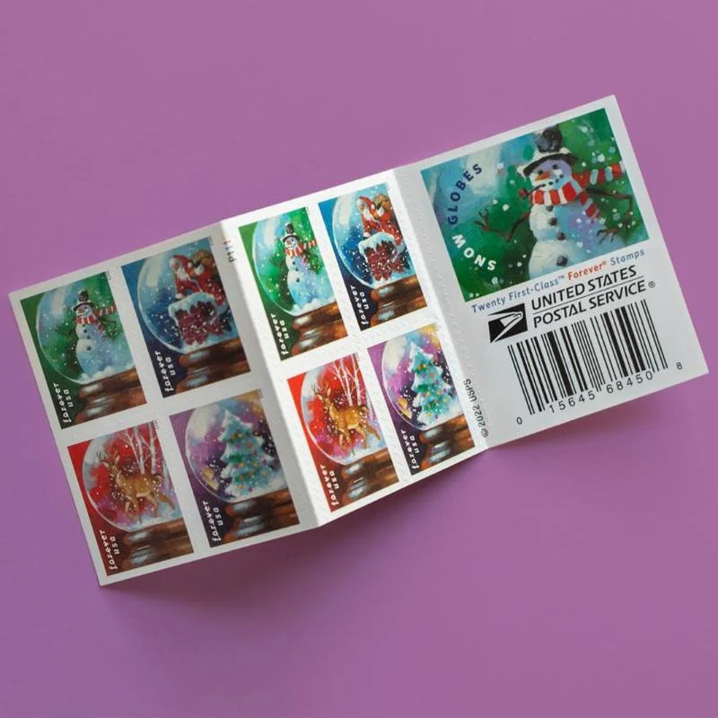 Snowglobe Christmas USPS Forever Stamps - 5 booklets of 20 (100 Total)